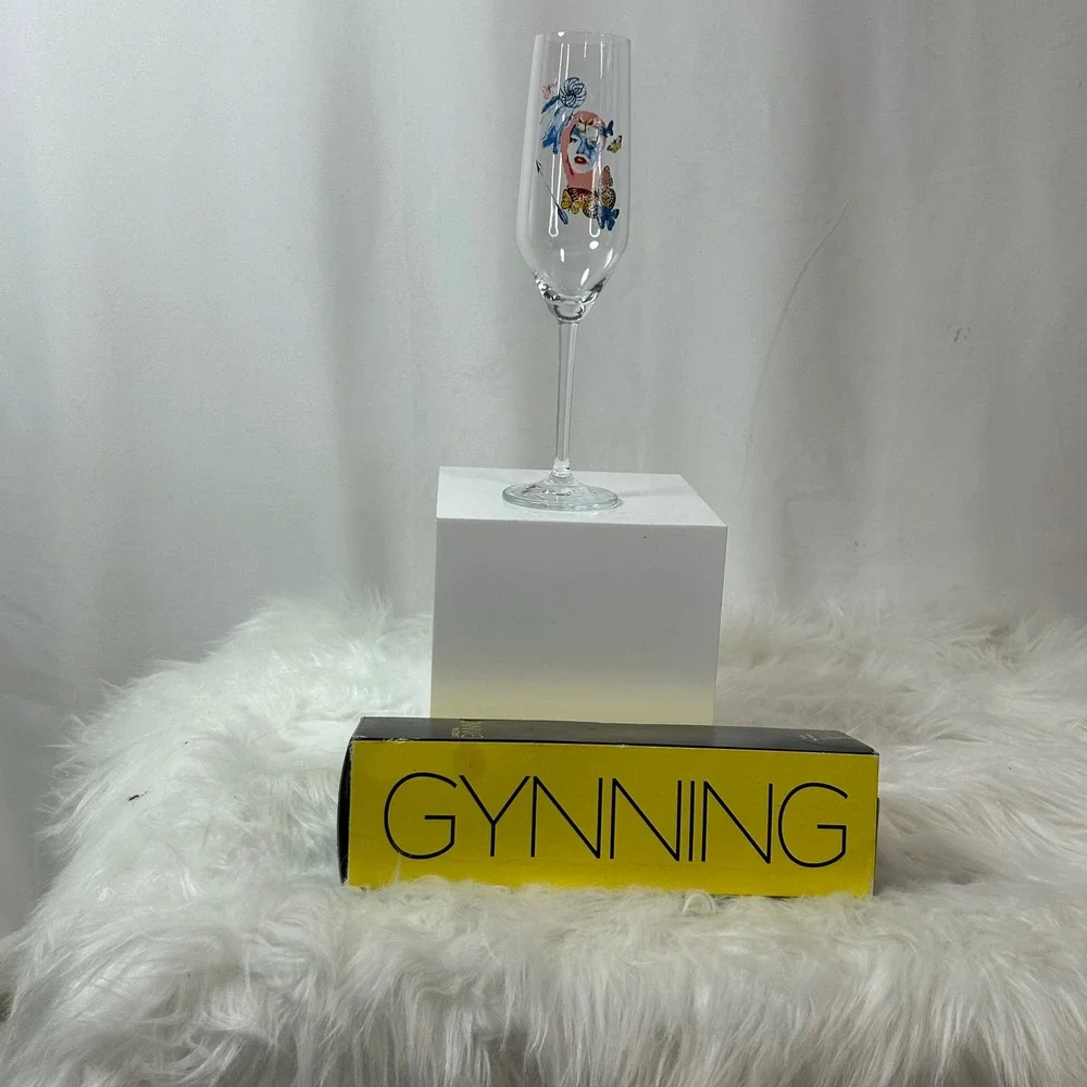 Carolina Gynning In‎ to the Future Champagne Flute Glass Art Face Butterfly